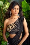 Shop_Aza X Shilpa Shetty Kundra_Black Viscose, Crepe, Mesh One Animal Print Pre-draped Saree With Blouse _Online