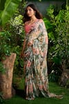 Aza X Shilpa Shetty Kundra_Multi Color Lurex, Tropical Print Pre-draped Saree With Contrasting Blouse 