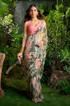 Buy_Aza X Shilpa Shetty Kundra_Multi Color Lurex, Tropical Print Pre-draped Saree With Contrasting Blouse 