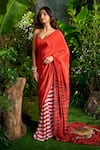 Buy_Aza X Shilpa Shetty Kundra_Red Viscose, Crepe, Silk Sweetheart Stripe Placement Print Saree With Blouse _Online_at_Aza_Fashions