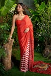 Aza X Shilpa Shetty Kundra_Red Viscose, Crepe, Silk Sweetheart Stripe Placement Print Saree With Blouse _at_Aza_Fashions