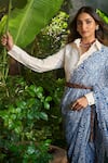 Aza X Shilpa Shetty Kundra_Blue Georgette, Silk Satin Collared Animal Swirl Print Saree With Shirt 