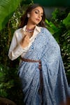 Buy_Aza X Shilpa Shetty Kundra_Blue Georgette, Silk Satin Collared Animal Swirl Print Saree With Shirt 