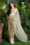 Shop_Aza X Shilpa Shetty Kundra_Green Georgette, Silk Satin, Florette Print Saree With Puff Sleeve Blouse 