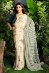 Buy_Aza X Shilpa Shetty Kundra_Green Georgette, Silk Satin, Florette Print Saree With Puff Sleeve Blouse _Online
