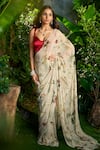 Aza X Shilpa Shetty Kundra_Multi Color Floral Vine Print Pre-draped Saree With Contrasting Blouse _at_Aza_Fashions