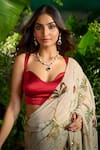 Shop_Aza X Shilpa Shetty Kundra_Multi Color Floral Vine Print Pre-draped Saree With Contrasting Blouse _at_Aza_Fashions