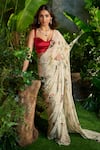 Aza X Shilpa Shetty Kundra_Multi Color Floral Vine Print Pre-draped Saree With Contrasting Blouse _Online_at_Aza_Fashions