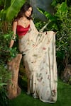 Aza X Shilpa Shetty Kundra_Multi Color Floral Vine Print Pre-draped Saree With Contrasting Blouse _Online