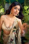 Buy_Aza X Shilpa Shetty Kundra_Green Georgette Embroidery, Sequins Forest Print Pre-draped Saree With Blouse 