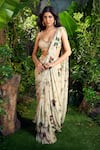 Shop_Aza X Shilpa Shetty Kundra_Green Georgette Embroidery, Sequins Forest Print Pre-draped Saree With Blouse 