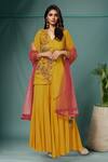 Buy_Aariyana Couture_Yellow Modal, Net, Silk Sequins, Embroidery V-neck Kurta Set_at_Aza_Fashions