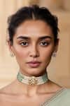 Shop_Tad Accessories_Green Stones Gold Finish Choker Set _at_Aza_Fashions