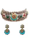 Shop_Tad Accessories_Turquoise Stones Antique Silver Finish Jewelry Set _at_Aza_Fashions