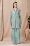 Buy_Aariyana Couture_Green Organza, Net, Georgette, Modal Embroidery V-neck Kurta Palazzo Set _at_Aza_Fashions