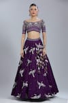 Swish By Dolcy And Simran_Purple Tassels, Beads, Embroidery Sweetheart Neck Lehenga Set _Online_at_Aza_Fashions