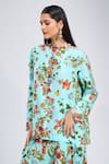 Anamika Khanna_Blue Embroidery Round Neck Sky Printed Short Kurta And Skirt Set _Online_at_Aza_Fashions
