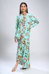 Shop_Anamika Khanna_Blue Embroidery Round Neck Sky Printed Short Kurta And Skirt Set _Online_at_Aza_Fashions