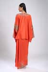 Shop_Anamika Khanna_Orange Sequins, Embroidery Round Neck Paisley Print Kurta And Draped Skirt Set _at_Aza_Fashions