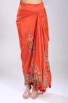 Anamika Khanna_Orange Sequins, Embroidery Round Neck Paisley Print Kurta And Draped Skirt Set _at_Aza_Fashions