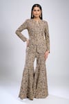Buy_Anamika Khanna_Blue Cotton Embroidery Round Neck Peplum Top With Sharara _at_Aza_Fashions