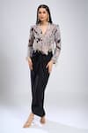 Buy_Anamika Khanna_Black Beads V-neck Embroidered Jacket With Skirt _at_Aza_Fashions