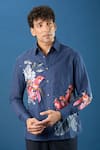 Rohit Bal_Blue Poplin Embroidery Indigo Shirt _Online_at_Aza_Fashions