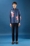 Buy_Rohit Bal_Blue Poplin Embroidery Indigo Shirt _Online_at_Aza_Fashions