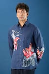 Rohit Bal_Blue Poplin Embroidery Indigo Shirt _at_Aza_Fashions