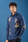 Buy_Rohit Bal_Blue Poplin Embroidery Indigo Shirt _Online_at_Aza_Fashions
