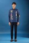 Shop_Rohit Bal_Blue Poplin Embroidery Indigo Shirt _Online_at_Aza_Fashions