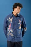 Rohit Bal_Blue Poplin Embroidery Indigo Shirt _at_Aza_Fashions