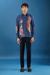 Buy_Rohit Bal_Blue Poplin Embroidery Indigo Shirt _Online_at_Aza_Fashions