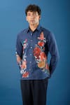 Buy_Rohit Bal_Blue Poplin Embroidery Indigo Shirt _at_Aza_Fashions