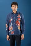 Rohit Bal_Blue Poplin Embroidery Indigo Shirt _at_Aza_Fashions