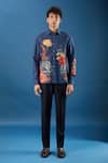 Rohit Bal_Blue Poplin Embroidery Indigo Shirt _Online_at_Aza_Fashions