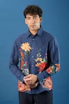 Buy_Rohit Bal_Blue Poplin Embroidery Indigo Shirt _at_Aza_Fashions