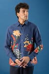 Buy_Rohit Bal_Blue Poplin Embroidery Indigo Shirt _Online_at_Aza_Fashions