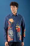 Shop_Rohit Bal_Blue Poplin Embroidery Indigo Shirt _Online_at_Aza_Fashions