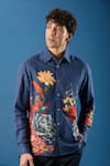 Rohit Bal_Blue Poplin Embroidery Indigo Shirt _at_Aza_Fashions