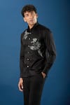 Rohit Bal_Black Poplin Embroidery Shirt _at_Aza_Fashions