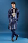 Buy_Rohit Bal_Blue Chanderi Embroidery Kurta Set _at_Aza_Fashions
