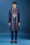 Buy_Rohit Bal_Blue Chanderi Embroidery Kurta Set _Online_at_Aza_Fashions
