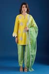Buy_Archana Shah_Yellow Silk Embroidery Split V-neck Floral Butta Kurta Set _Online_at_Aza_Fashions
