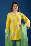 Archana Shah_Yellow Silk Embroidery Split V-neck Floral Butta Kurta Set _at_Aza_Fashions