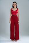 Ritika Mirchandani_Red Crepe, Georgette Embroidery, Crystals Round Neck Flache Jacket Pant Set _Online_at_Aza_Fashions