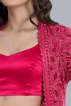 Ritika Mirchandani_Fuchsia Crepe, Georgette, Net Embroidery Round Neck Elara Jacket Pant Set _Online_at_Aza_Fashions