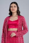 Buy_Ritika Mirchandani_Fuchsia Crepe, Georgette, Net Embroidery Round Neck Elara Jacket Pant Set _Online_at_Aza_Fashions