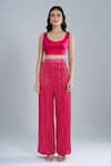 Shop_Ritika Mirchandani_Fuchsia Crepe, Georgette, Net Embroidery Round Neck Elara Jacket Pant Set _Online_at_Aza_Fashions