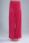 Ritika Mirchandani_Fuchsia Crepe, Georgette, Net Embroidery Round Neck Elara Jacket Pant Set _at_Aza_Fashions